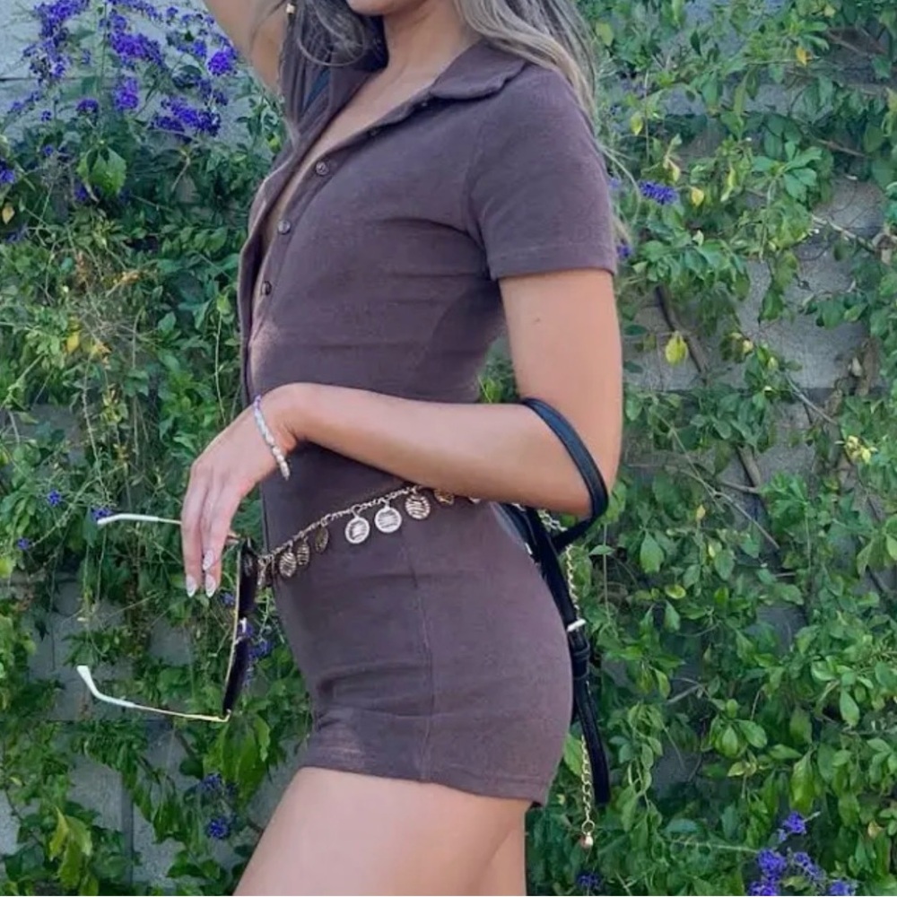 White Fox Boutique Brown Short Sleeve Romper Dress